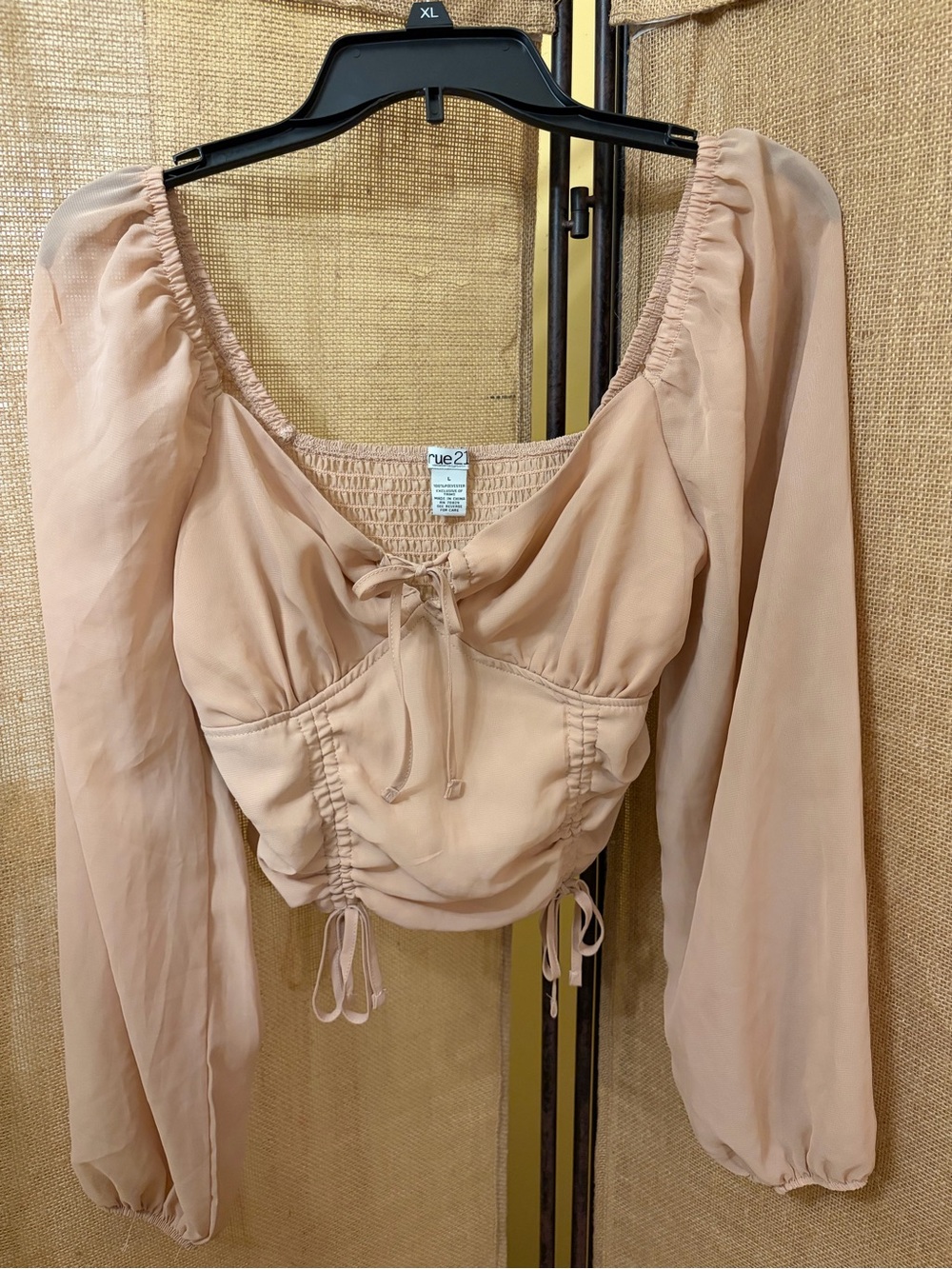 Rue21 Nude Blouson Sleeve Tie-Front Crop Top